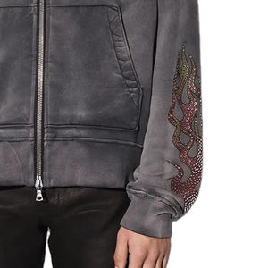 Sweat à capuche pour homme sur mesure, coupe classique, 100% coton molletonné, délavé à l'acide, style vintage, effet soleil, orné de strass, respirant - Product Image 3