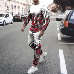 Survêtement tendance pour hommes imprimé en 3D ensemble de tenues décontractées 2 pièces t-shirt à manches longues + pantalon surdimensionné vêtements d'extérieur pour hommes - Product Image 5