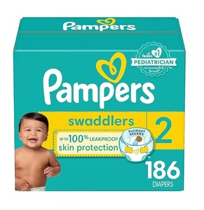 Couches Pampers Swaddlers-Taille 2, un mois d'approvisionnement (186 pièces), couches jetables ultra douces pour bébé - Product Image 1