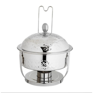 Juego de Recipientes para Calentar Comida de Acero Inoxidable Redondos de Lujo con Soporte Decorativo de Palmera Blanca y Calentador de Comida Moderno Azul y Dorado - Product Image 3