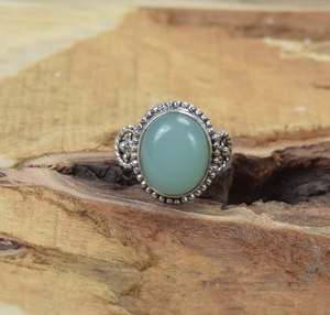 Aqua Chalcedony Sterling <b>Silver</b> Ring Handmade Gemstone Jewelry US Size 5 Elegant Gift For Women - Product Image 5