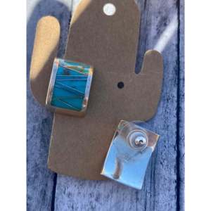 Navajo Handmade Kingman Turquoise <b>Sterling</b> <b>Silver</b> Geometric <b>Stud</b> <b>Earrings</b> - Product Image 4