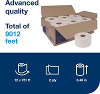Papier toilette Tork Advanced Mini Jumbo Roll T2, blanc, 2 plis, 751 pieds/rouleau, 12 rouleaux/boîte (12024402)
