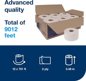 Papel Higiénico Tork Advanced Mini Jumbo Roll T2, Blanco, 2 Capas, 751 Pies/Rollo, 12 Rollos/Caja (12024402) - Product Image 3