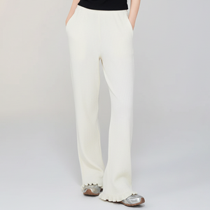 Pantalons larges en tricot côtelé pour femmes en gros, hiver, ourlet en feuille de laitue, écologiques, respirants, coupe-vent, taille élastique, décontractés - Product Image 1