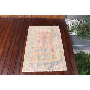 พรมวินเทจขนาดเล็ก 2.3x3.3 ฟุต พรมตุรกีขอบสีส้ม - Product Image 1