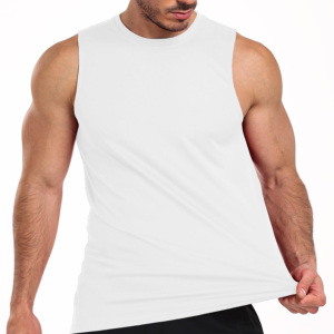 Logotipo personalizado negro acanalado suelto ajuste lado abierto corte bajo gimnasio Chaleco de talla grande hombre correr músculo camiseta sin mangas - Product Image 2