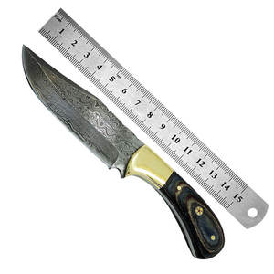 Cuchillo de caza personalizable hoja de acero damasco mango de madera nuevo diseño de longitud regular fabricado profesionalmente soporte OEM - Product Image 1