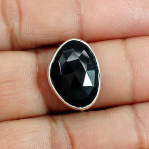 Wholesale 14K Rhodium Plated Silver Statement <b>Ring</b> with Black Onyx <b>Turquoise</b> Gemstone Rectangular Shape Rectangle Pattern Men's Style - Product Image 2