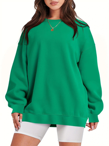 Sudadera holgada de gran tamaño de Color sólido para mujer, sudadera de manga larga con cuello redondo personalizable - Product Image 2