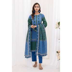 ชุดสูทผ้าลอนสีน้ำเงินสำหรับผู้หญิงแบบ 3 ชิ้น ยังไม่ได้เย็บติดกัน - Product Image 2