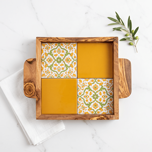 Elegant Square Ottoman Tray Customizable Olivewood & Ceramic Serving Tray for Contemporary <b>Coffee</b> <b>Tables</b> - Product Image 2
