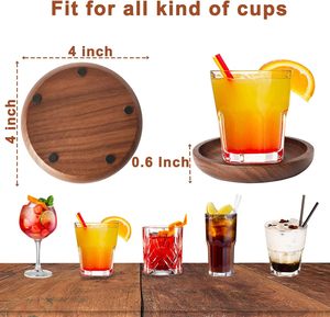 100% Natural Walnut <b>4</b> Inch Wooden Coasters <b>Set</b> 6 Pack with Anti-Scratch Backing <b>for</b> <b>Dining</b> Room Coffee <b>Table</b> Home Decor - Product Image 2