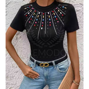 T-shirt imprimé cœur en strass pour femmes Sparkle Casual Top New Design T Shirts - Product Image 4