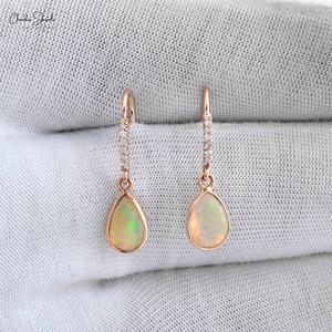 High Quality Best Price 14K Solid Rose Gold Earring 1.56 Ct Fire Opal Drop Dangling With White Diamond Fine Earrings Bulk Sale - Product Image 4