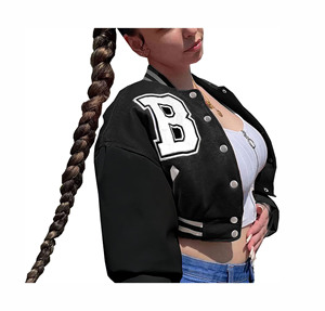 Varsiti vestes de lettres grande taille en vrac personnalisé équipe personnalisé rose hiver femmes vestes d'université courtes - Product Image 1