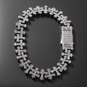 Bracelet de luxe en argent 925 avec croix sertie de diamants en moissanite VVS, bijoux tendance hip-hop - Product Image 1