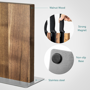 Double-Sided Magnetic <b>Knife</b> Block <b>Holder</b> ACacia Wood Walnut Finish Unequipped <b>Knife</b> Storage - Product Image 5