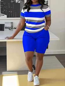 Ensemble décontracté 2 pièces tricoté pour femme : haut imprimé et short au-dessus du genou, anti-boulochage, en Spandex/Polyester, idéal pour le printemps - Product Image 2