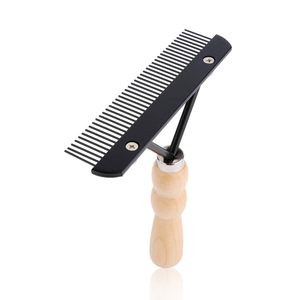 Peigne de toilettage pour poils d'animaux de compagnie noir Simple écologique avec manche en bois de plage brosse à râteau en acier inoxydable pour chiens - Product Image 1