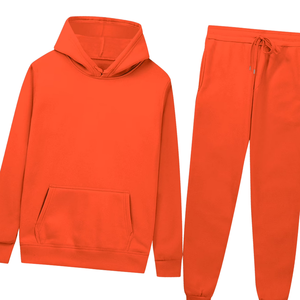 Conjunto Deportivo Informal de Felpa de Algodón, Sudadera con Capucha y Pantalones Deportivos Unisex Color Naranja Liso, para Entrenamiento en el Gimnasio, Invierno - Product Image 2