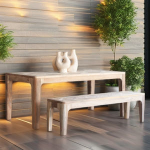 Table de salle à manger en teck de 200cm au design unique avec bords arrondis pour le salon des espaces de restaurant en plein air - Product Image 3