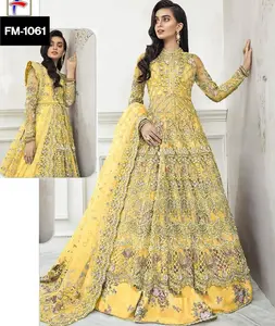 Indian Ethnic Wear Net Anarkali Gowns with Embroidery and Stone Work and Heavy Bagalpuri Digital Print Bottom Wear for Women
