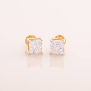 Boucles d'oreilles clous en diamant taille princesse de 4,06 carats cultivé en laboratoire, en argent sterling 925 massif, bijoux solitaires - Product Image 2