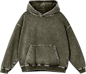 100% algodón Vintage ácido lavado pulóver Unisex desgastado Sudadera con capucha holgada hombres de gran tamaño invierno estampado Sudadera con capucha - Product Image 3