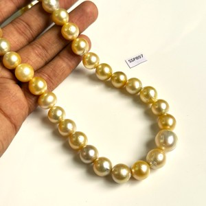 Auténticas cuentas doradas de perlas del Mar del Sur 9-11MM 16 "alto brillo Real Natural perlas del Mar del Sur redondo perfecto suministro a granel al por mayor - Product Image 2