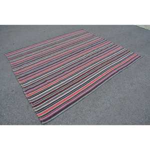 Alfombra turca Vintage moderna de 8,2x6,9 pies, Beige diseño clásico de retazos, lana hecha a mano, piel de conejo sintética, látex, pasillo rectangular - Product Image 3