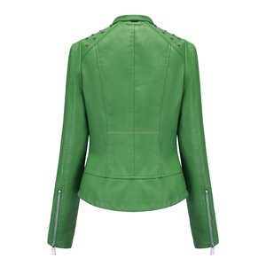 Chaquetas de cuero verde para mujer Slim Fit Moto Style Tachonado Hombros Asimétrico Zip Biker Prendas de abrigo con bolsillos con cremallera - Product Image 2