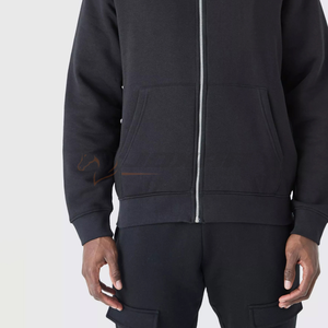 Sweat à capuche à fermeture éclair 100% coton pour hommes personnalisable hiver solide motif polaire sweat à capuche blanc thermique avec prix bon marché - Product Image 2