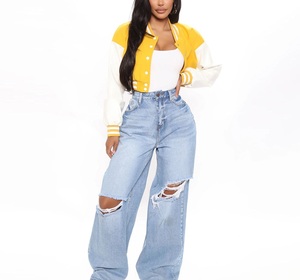 2025 veste universitaire recadrée pour femmes coton respirant conception surdimensionnée durable prix bas avec veste universitaire Logo personnalisé - Product Image 6