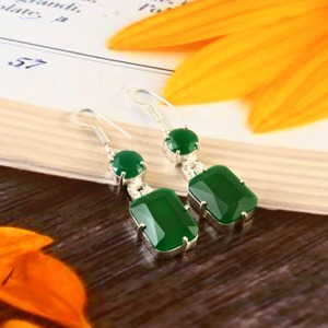 New Arrival Green <b>Onyx</b> Quartz Gemstone Pear Faceted Vintage Baho Solid 925 Sterling Silver Plated Dangle Drop Womens <b>Earring</b> - Product Image 6