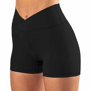 Ropa negra personalizada para mujer, pantalones cortos de cintura alta con cordón, Material de poliéster y algodón para gimnasio y Fitness, para verano - Product Image 1