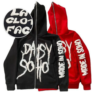 Sweat à capuche imprimé bouffant à fermeture éclair de haute qualité fabriqué sur mesure Dernier modèle de sweat à capuche vintage lavé à l'acide - Product Image 1