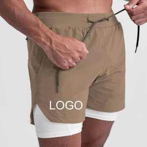Pantalones cortos de entrenamiento atléticos de gimnasio de secado rápido para hombres Pantalones cortos calientes 2 en 1 para hombres Casual con bolsillos para teléfono - Product Image 2