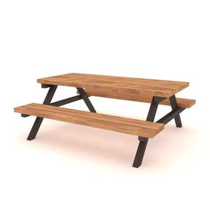 Mesa de Picnic de Madera Rústica Resistente con Marco Metálico Portátil de 145 cm, Muebles Plegables para Exteriores, para Comer en el Patio, Estilo Moderno - Product Image 2