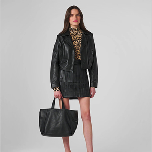 Volantes de cuero de vaca de alta calidad de estilo corto en las mangas y chaquetas de cuero ganuine inferior para mujer Precio barato al por mayor - Product Image 6