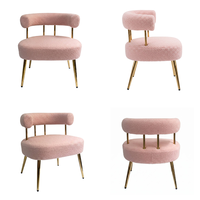 Fauteuil d'appoint DM Pink Boucle sans accoudoirs, siège rond, dossier en U, pieds en fer doré pour chambre et salon, vente en gros, usine chinoise, OEM