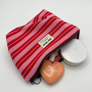 [Et aussi] Premium élégant rayure pochette maquillage sac cosmétique Portable fermeture éclair organisateur léger pochette de voyage pour l'essentiel - Product Image 4