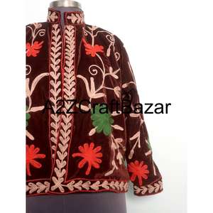 Vintage Floral Embroidered Logo Suzani <b>Velvet</b> <b>Jacket</b> with Windproof Cotton Fill Bridesmaid Gift Winter <b>Women</b> Party - Product Image 2