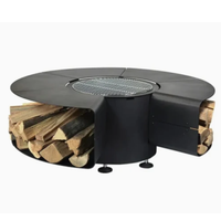 Cheminée d'extérieur sans fumée Foyer Corten avec support de rangement en bois Fournitures de jardin en métal