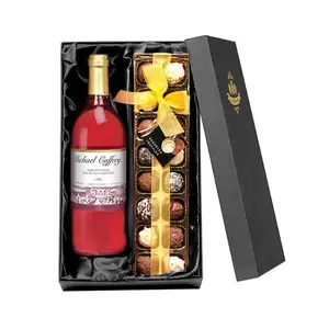 Alta calidad-Caja de vino con bandeja moldeada-tapa extraíble-Papel de arte y emulsión de oro prensado-espesor 2mm