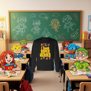 T-shirt à manches longues « I Teach Super Heroes » pour enseignant, design héros de bande dessinée, col rond unisexe pour adulte, impression numérique - Product Image 3