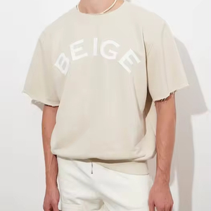 Streetwear pour hommes 100% coton surdimensionné personnalisé GSM T-Shirt qualité supérieure cousu blanc Design Beige - Product Image 1