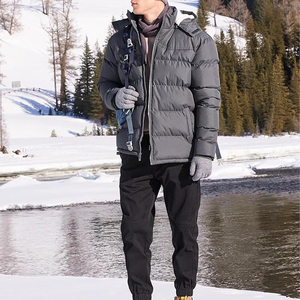 Blouson d'hiver matelassé léger pour homme, style universitaire, imperméable, respirant, coupe-vent, avec capuche et lettres en toile - Product Image 2