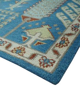 Ensemble de tapis de prière Oushak bleu antique noué à la main 8x10 tapis en coton de haute qualité - Product Image 5