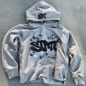 Crop Puff Print 100% Cotton Drop Shoulder Custom Logo Raw Hem Heavyweight <b>Oversized</b> 3d Puff Printing <b>hoodies</b> <b>men</b>, <b>men's</b> <b>hoodies</b> - Product Image 2